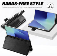 TUCCH Case Wallet for Galaxy Z Fold 7, Shockproof Magnetic Folio with [Kickstand] [RFID Blocking] 4 Card Slots, PU Leather PC Cover Compatible with Galaxy Z Fold 7 (8.0") 2025, Black (Textured) - 7DAY'S