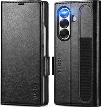 TUCCH Case Wallet for Galaxy Z Fold 7, Shockproof Magnetic Folio with [Kickstand] [RFID Blocking] 4 Card Slots, PU Leather PC Cover Compatible with Galaxy Z Fold 7 (8.0") 2025, Black (Textured) - 7DAY'S