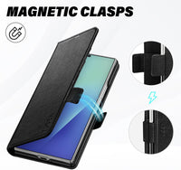 TUCCH Case Wallet for Galaxy Z Fold 7, Shockproof Magnetic Folio with [Kickstand] [RFID Blocking] 4 Card Slots, PU Leather PC Cover Compatible with Galaxy Z Fold 7 (8.0") 2025, Black (Textured) - 7DAY'S