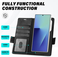 TUCCH Case Wallet for Galaxy Z Fold 7, Shockproof Magnetic Folio with [Kickstand] [RFID Blocking] 4 Card Slots, PU Leather PC Cover Compatible with Galaxy Z Fold 7 (8.0") 2025, Black (Textured) - 7DAY'S