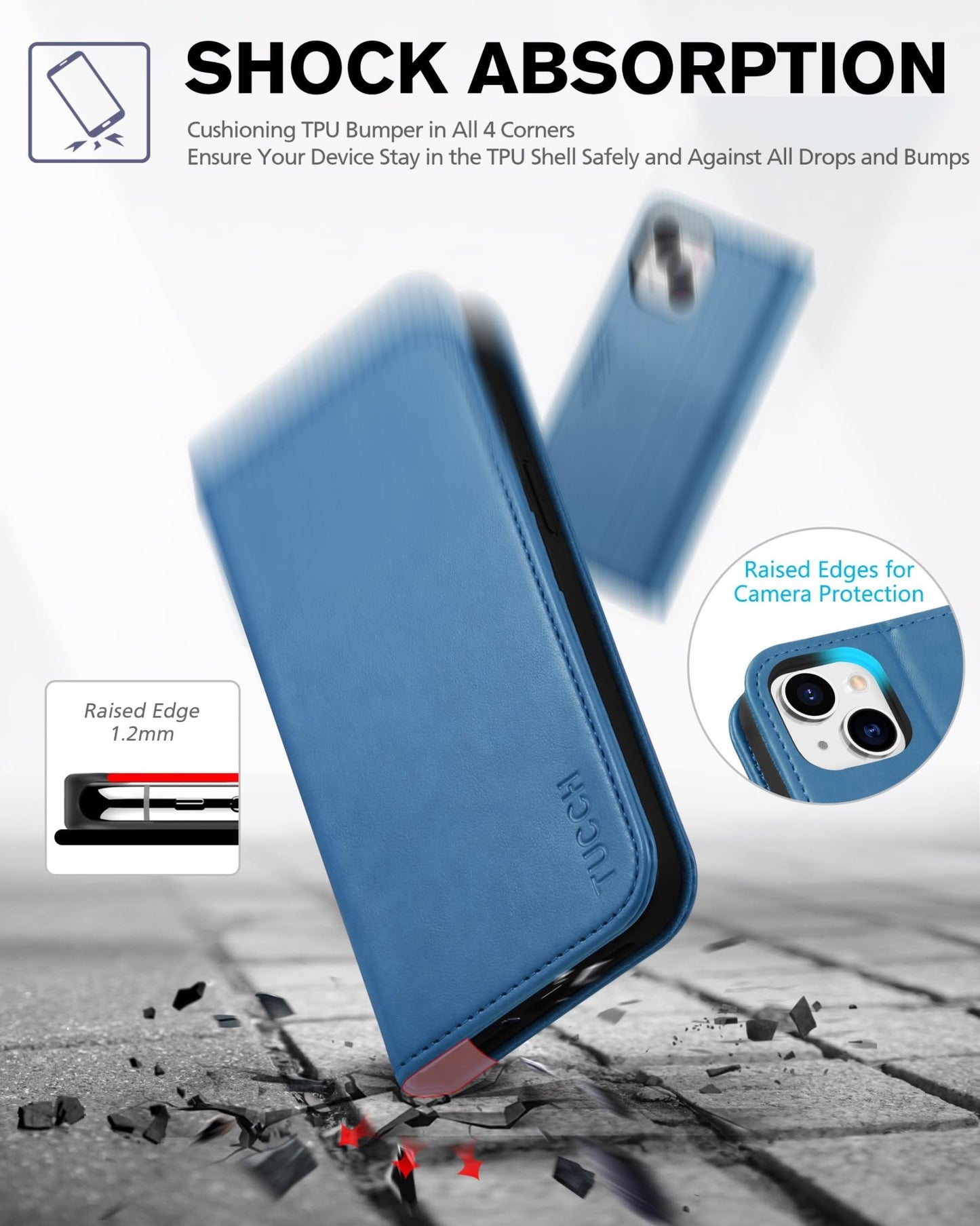 TUCCH Case Wallet for iPhone 13 5G, PU Leather Flip Folio Cover with [3 Card Slots], Stand Book Design [Shockproof TPU Interior Case] Compatible with iPhone 13 6.1 - inch 2021, Black - 7DAY'S