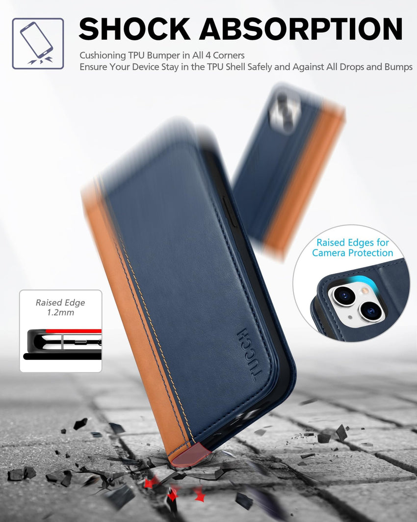 TUCCH Case Wallet for iPhone 13 5G, PU Leather Flip Folio Cover with [3 Card Slots], Stand Book Design [Shockproof TPU Interior Case] Compatible with iPhone 13 6.1 - inch 2021, Black - 7DAY'S