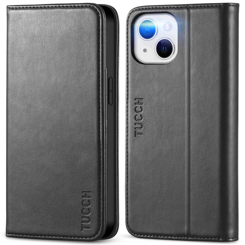 TUCCH Case Wallet for iPhone 13 5G, PU Leather Flip Folio Cover with [3 Card Slots], Stand Book Design [Shockproof TPU Interior Case] Compatible with iPhone 13 6.1 - inch 2021, Black - 7DAY'S
