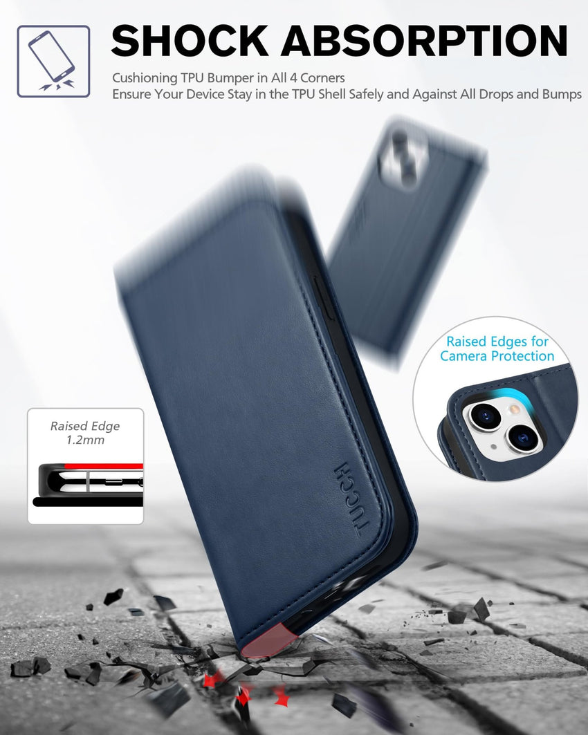 TUCCH Case Wallet for iPhone 13 5G, PU Leather Flip Folio Cover with [3 Card Slots], Stand Book Design [Shockproof TPU Interior Case] Compatible with iPhone 13 6.1 - inch 2021, Black - 7DAY'S