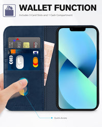 TUCCH Case Wallet for iPhone 13 5G, PU Leather Flip Folio Cover with [3 Card Slots], Stand Book Design [Shockproof TPU Interior Case] Compatible with iPhone 13 6.1 - inch 2021, Black - 7DAY'S