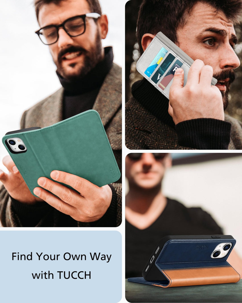 TUCCH Case Wallet for iPhone 13 5G, PU Leather Flip Folio Cover with [3 Card Slots], Stand Book Design [Shockproof TPU Interior Case] Compatible with iPhone 13 6.1 - inch 2021, Black - 7DAY'S