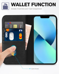 TUCCH Case Wallet for iPhone 13 5G, PU Leather Flip Folio Cover with [3 Card Slots], Stand Book Design [Shockproof TPU Interior Case] Compatible with iPhone 13 6.1 - inch 2021, Black - 7DAY'S