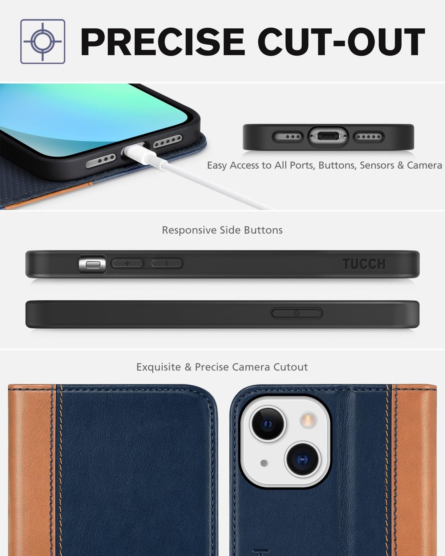 TUCCH Case Wallet for iPhone 13 5G, PU Leather Flip Folio Cover with [3 Card Slots], Stand Book Design [Shockproof TPU Interior Case] Compatible with iPhone 13 6.1 - inch 2021, Black - 7DAY'S