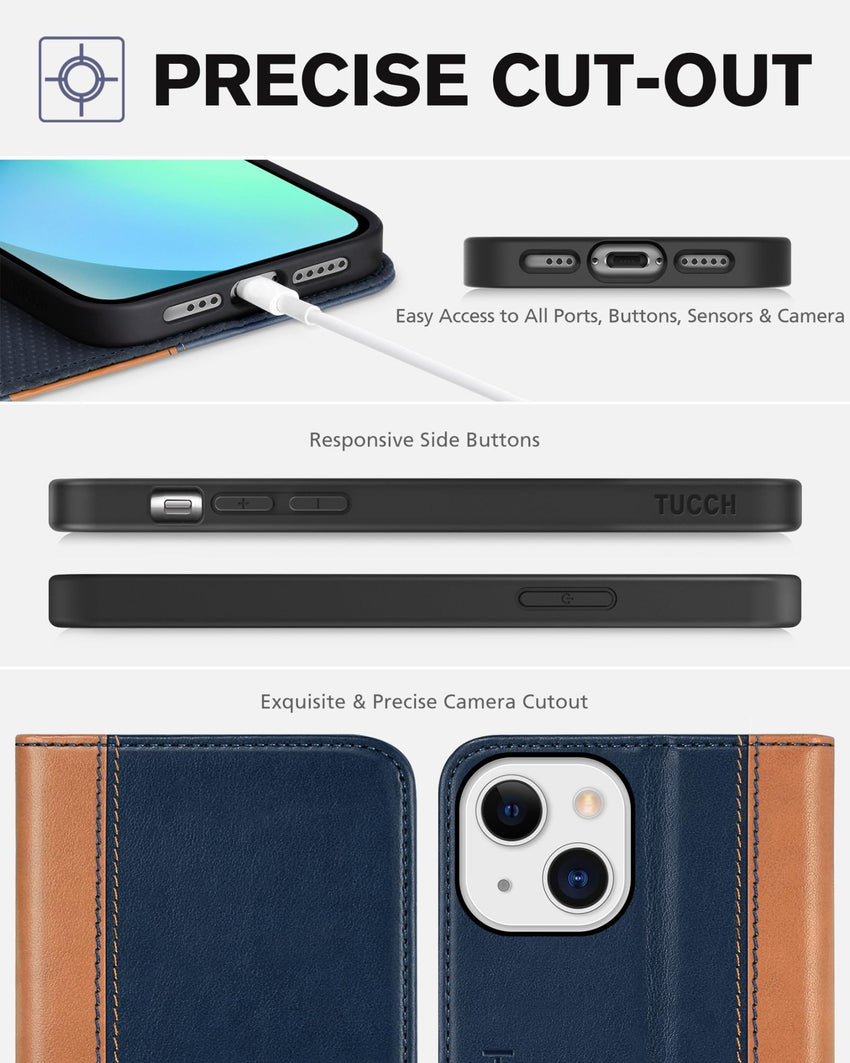 TUCCH Case Wallet for iPhone 13 5G, PU Leather Flip Folio Cover with [3 Card Slots], Stand Book Design [Shockproof TPU Interior Case] Compatible with iPhone 13 6.1 - inch 2021, Black - 7DAY'S