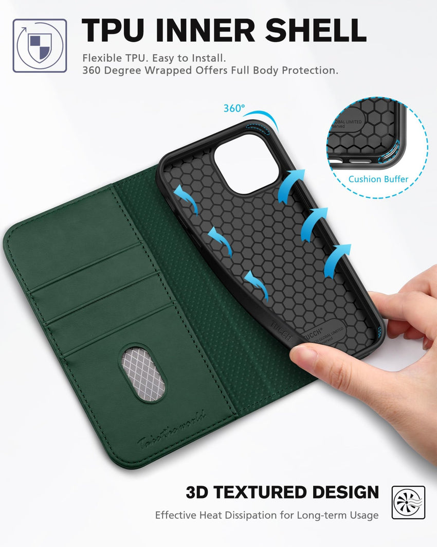 TUCCH Case Wallet for iPhone 13 5G, PU Leather Flip Folio Cover with [3 Card Slots], Stand Book Design [Shockproof TPU Interior Case] Compatible with iPhone 13 6.1 - inch 2021, Black - 7DAY'S