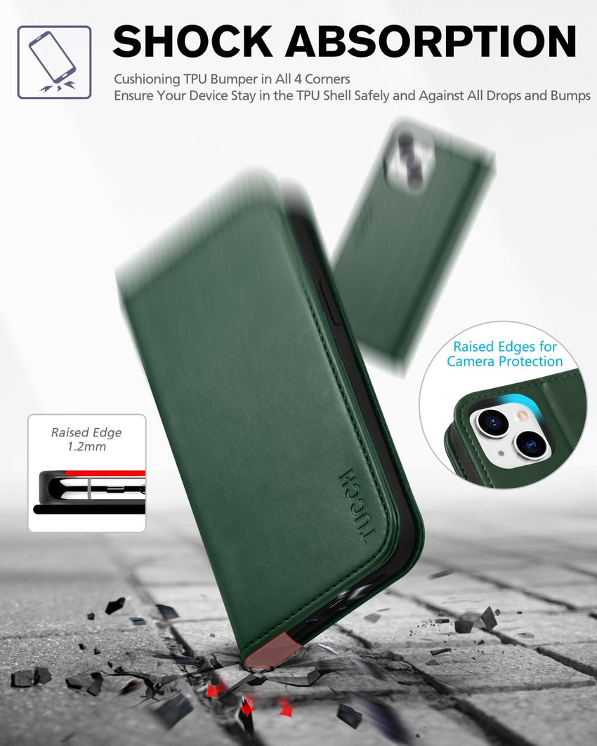 TUCCH Case Wallet for iPhone 13 5G, PU Leather Flip Folio Cover with [3 Card Slots], Stand Book Design [Shockproof TPU Interior Case] Compatible with iPhone 13 6.1 - inch 2021, Black - 7DAY'S