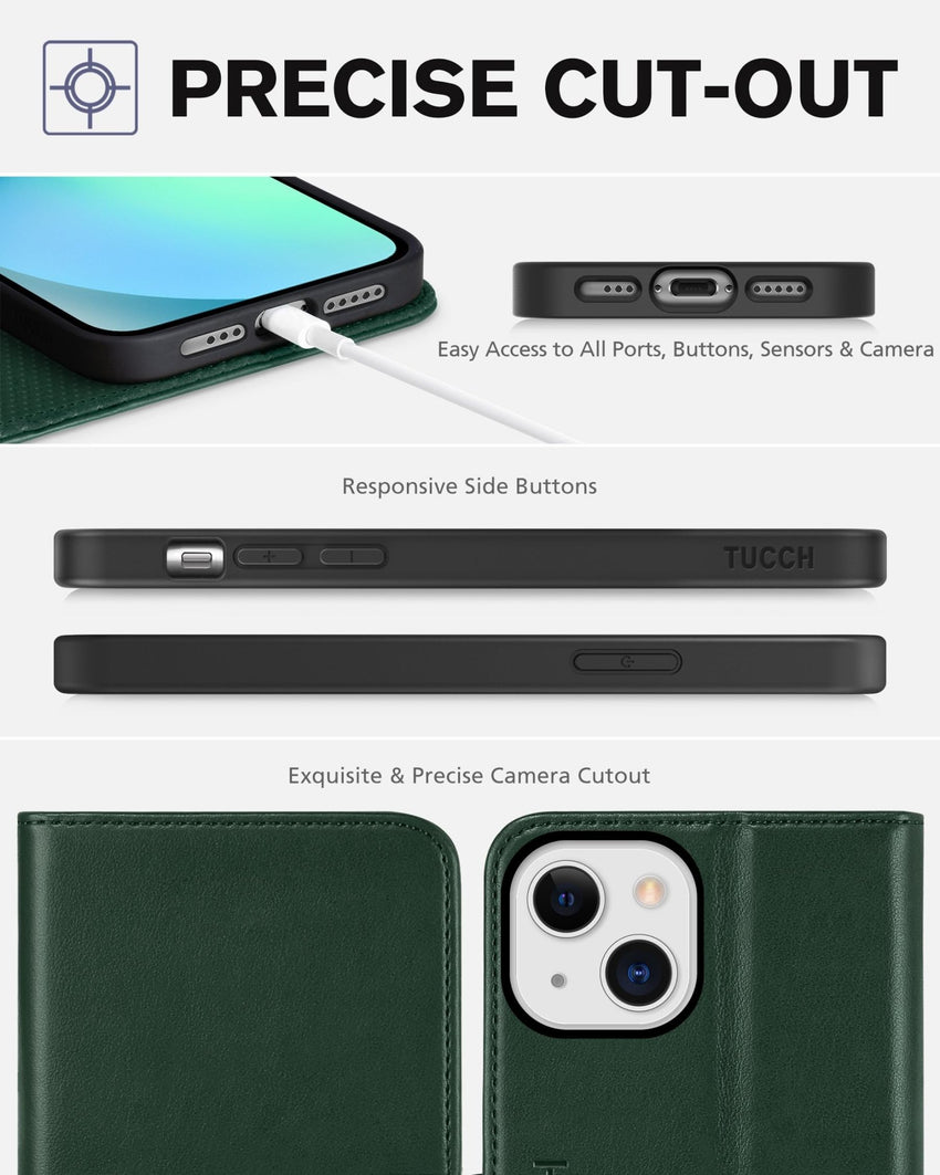 TUCCH Case Wallet for iPhone 13 5G, PU Leather Flip Folio Cover with [3 Card Slots], Stand Book Design [Shockproof TPU Interior Case] Compatible with iPhone 13 6.1 - inch 2021, Black - 7DAY'S