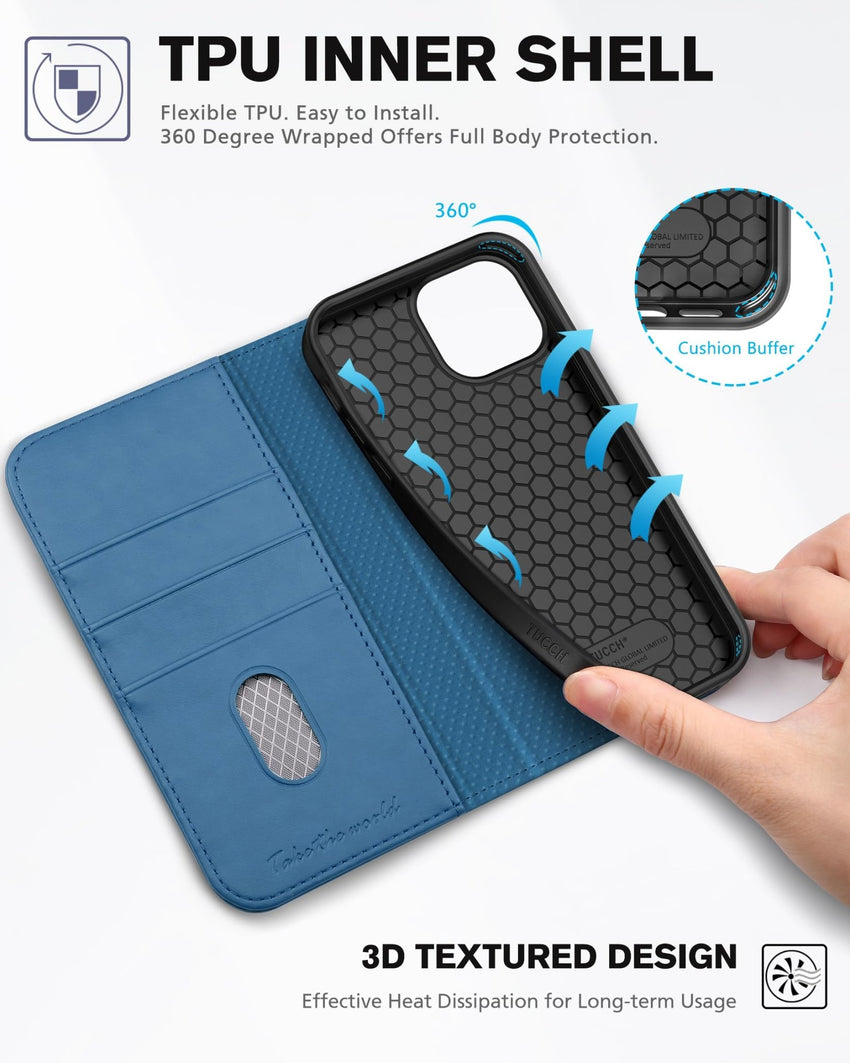 TUCCH Case Wallet for iPhone 13 5G, PU Leather Flip Folio Cover with [3 Card Slots], Stand Book Design [Shockproof TPU Interior Case] Compatible with iPhone 13 6.1 - inch 2021, Black - 7DAY'S
