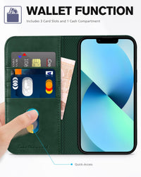 TUCCH Case Wallet for iPhone 13 5G, PU Leather Flip Folio Cover with [3 Card Slots], Stand Book Design [Shockproof TPU Interior Case] Compatible with iPhone 13 6.1 - inch 2021, Black - 7DAY'S