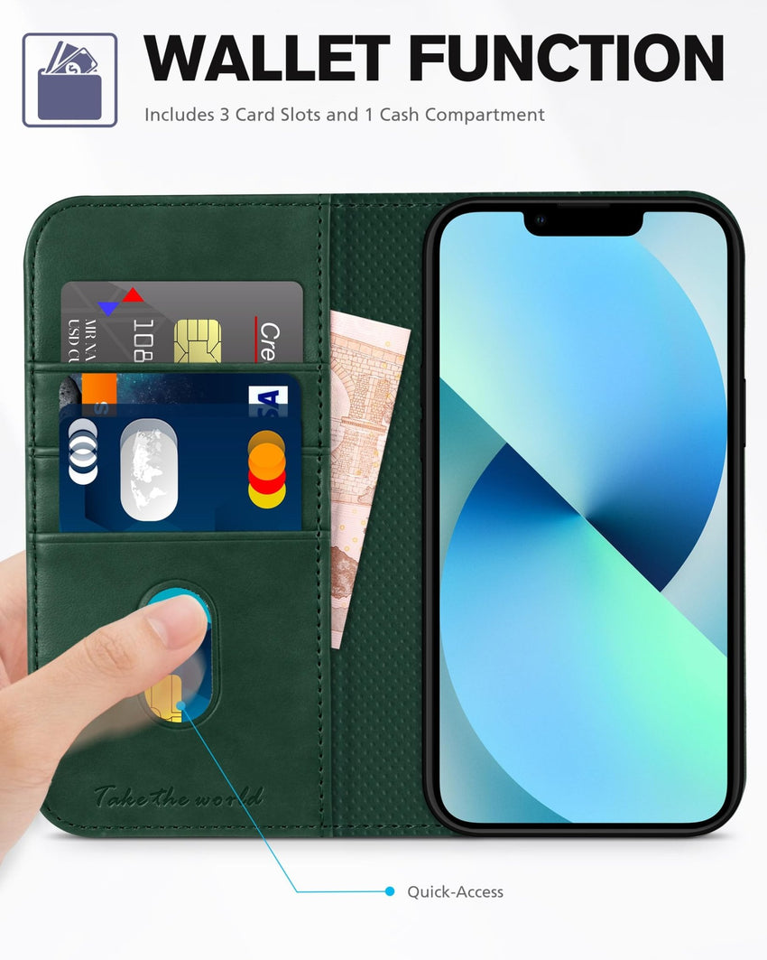 TUCCH Case Wallet for iPhone 13 5G, PU Leather Flip Folio Cover with [3 Card Slots], Stand Book Design [Shockproof TPU Interior Case] Compatible with iPhone 13 6.1 - inch 2021, Black - 7DAY'S