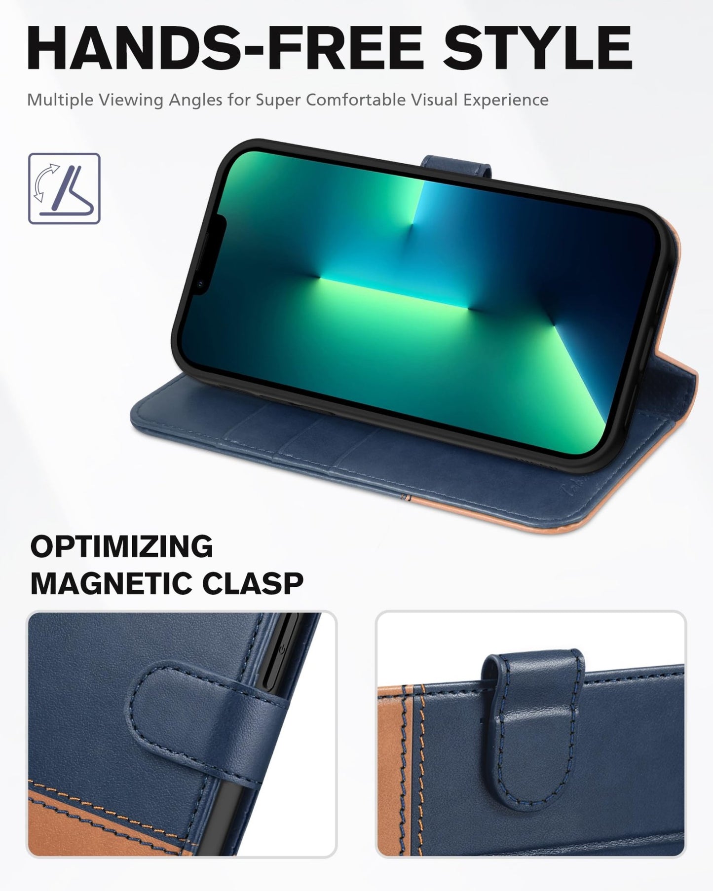 TUCCH Case Wallet for iPhone 13 Pro, RFID Blocking Card Holder Magnetic Stand PU Leather Folio Cover, Protective TPU Shockproof Inner Shell 6.1 - inch 2021, Black - 7DAY'S