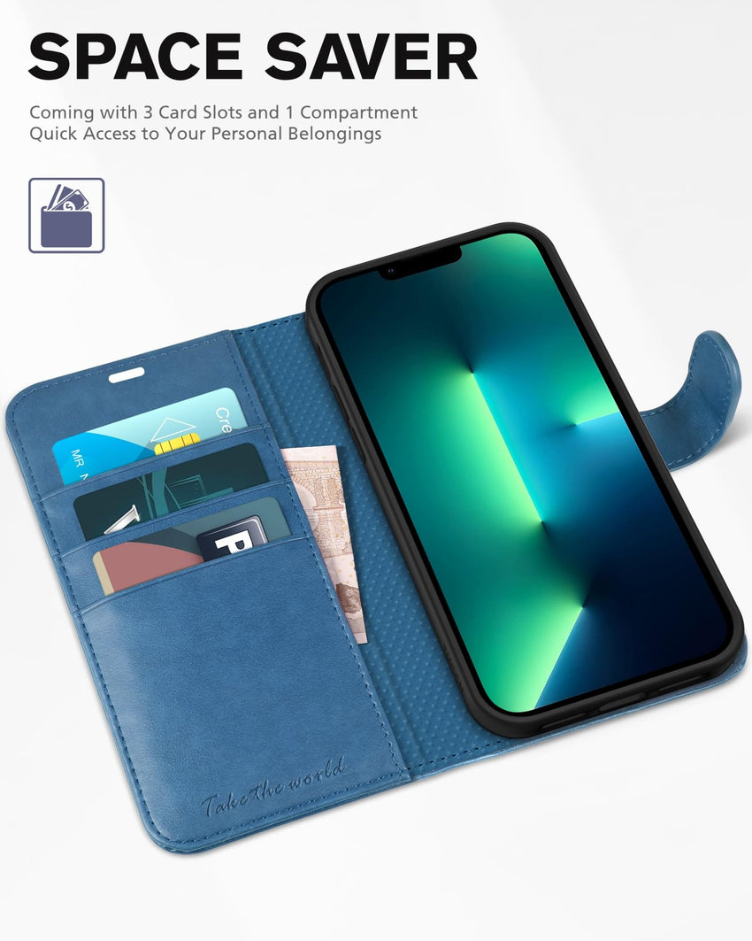 TUCCH Case Wallet for iPhone 13 Pro, RFID Blocking Card Holder Magnetic Stand PU Leather Folio Cover, Protective TPU Shockproof Inner Shell 6.1 - inch 2021, Black - 7DAY'S