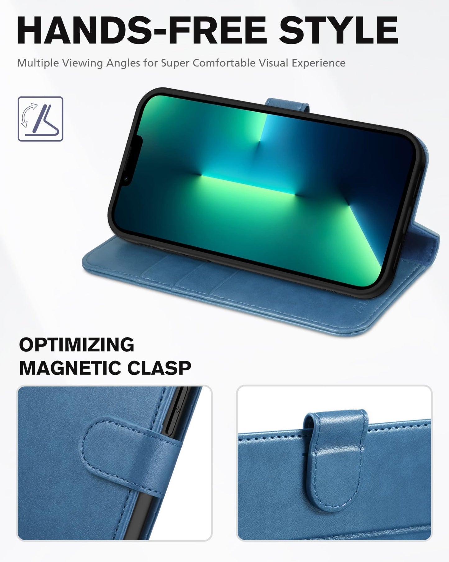 TUCCH Case Wallet for iPhone 13 Pro, RFID Blocking Card Holder Magnetic Stand PU Leather Folio Cover, Protective TPU Shockproof Inner Shell 6.1 - inch 2021, Black - 7DAY'S