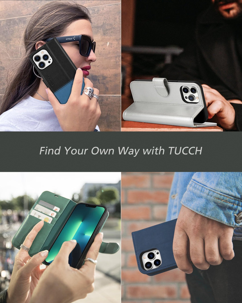 TUCCH Case Wallet for iPhone 13 Pro, RFID Blocking Card Holder Magnetic Stand PU Leather Folio Cover, Protective TPU Shockproof Inner Shell 6.1 - inch 2021, Black - 7DAY'S