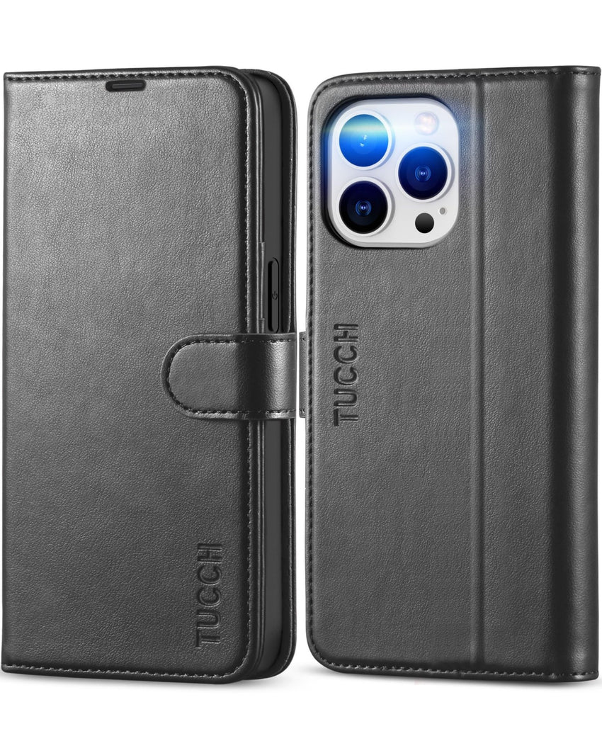 TUCCH Case Wallet for iPhone 13 Pro, RFID Blocking Card Holder Magnetic Stand PU Leather Folio Cover, Protective TPU Shockproof Inner Shell 6.1 - inch 2021, Black - 7DAY'S