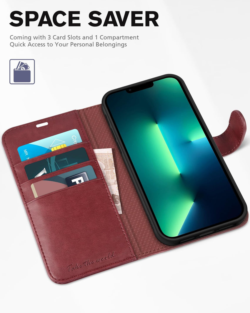 TUCCH Case Wallet for iPhone 13 Pro, RFID Blocking Card Holder Magnetic Stand PU Leather Folio Cover, Protective TPU Shockproof Inner Shell 6.1 - inch 2021, Black - 7DAY'S