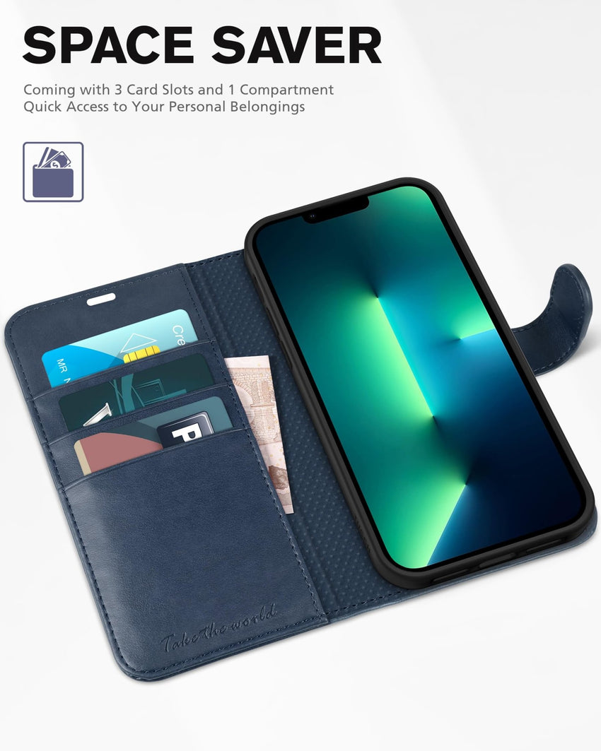 TUCCH Case Wallet for iPhone 13 Pro, RFID Blocking Card Holder Magnetic Stand PU Leather Folio Cover, Protective TPU Shockproof Inner Shell 6.1 - inch 2021, Black - 7DAY'S