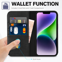 TUCCH Case Wallet for iPhone 14 6.1", [3 Card Holder] Slots [RFID Blocking] Stand Flip Folio PU Leather Cover, with [TPU Shockproof Interior Case] Compatible with iPhone 14 2022, Classic Black - 7DAY'S