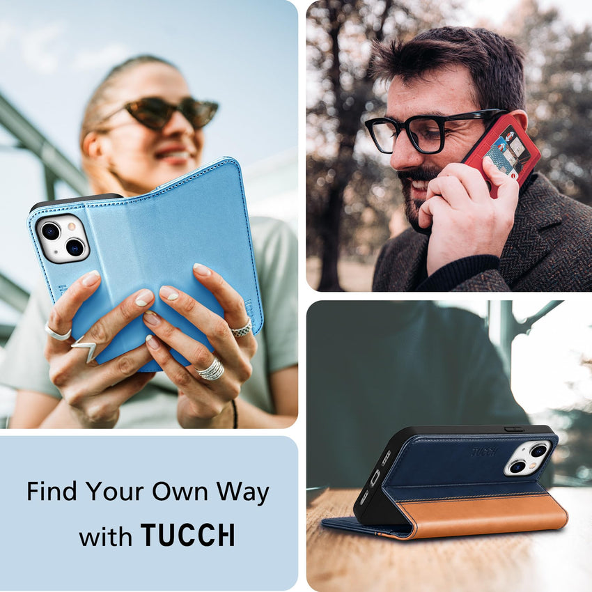 TUCCH Case Wallet for iPhone 14 6.1", [3 Card Holder] Slots [RFID Blocking] Stand Flip Folio PU Leather Cover, with [TPU Shockproof Interior Case] Compatible with iPhone 14 2022, Classic Black - 7DAY'S