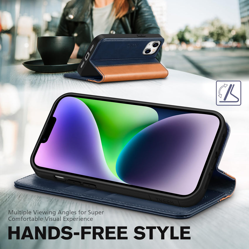 TUCCH Case Wallet for iPhone 14 6.1", [3 Card Holder] Slots [RFID Blocking] Stand Flip Folio PU Leather Cover, with [TPU Shockproof Interior Case] Compatible with iPhone 14 2022, Classic Black - 7DAY'S