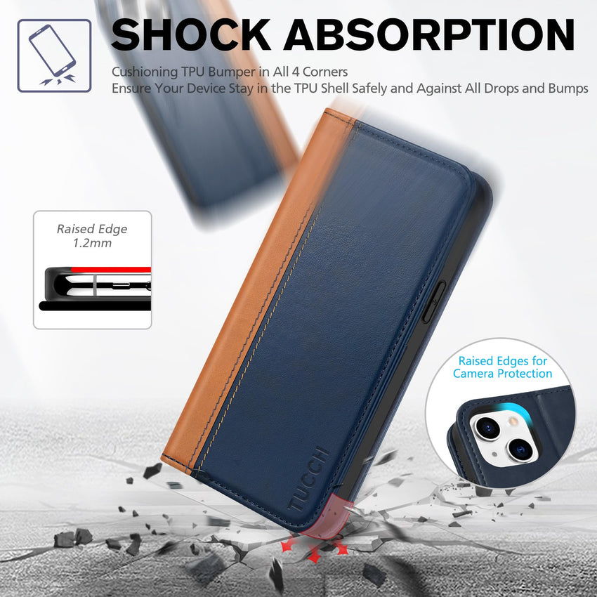TUCCH Case Wallet for iPhone 14 6.1", [3 Card Holder] Slots [RFID Blocking] Stand Flip Folio PU Leather Cover, with [TPU Shockproof Interior Case] Compatible with iPhone 14 2022, Classic Black - 7DAY'S