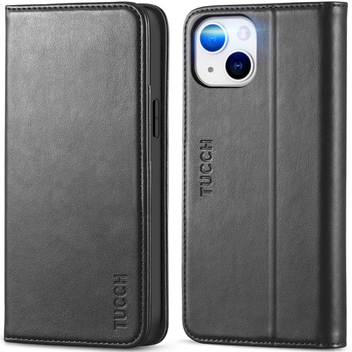 TUCCH Case Wallet for iPhone 14 6.1", [3 Card Holder] Slots [RFID Blocking] Stand Flip Folio PU Leather Cover, with [TPU Shockproof Interior Case] Compatible with iPhone 14 2022, Classic Black - 7DAY'S