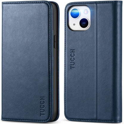 TUCCH Case Wallet for iPhone 14 6.1", [3 Card Holder] Slots [RFID Blocking] Stand Flip Folio PU Leather Cover, with [TPU Shockproof Interior Case] Compatible with iPhone 14 2022, Classic Black - 7DAY'S