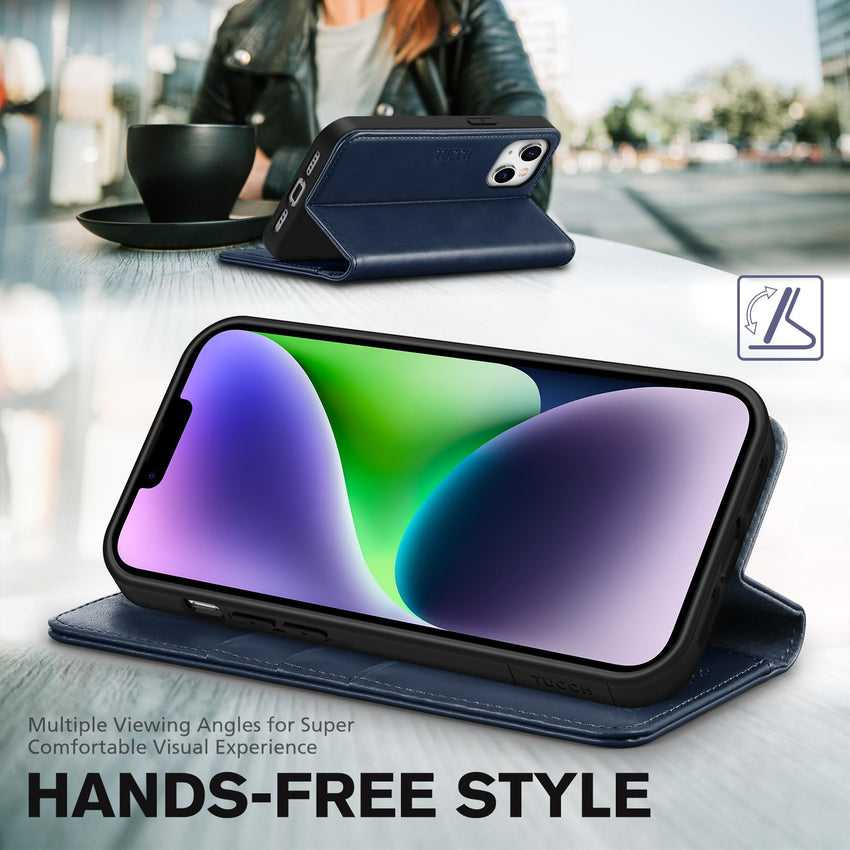 TUCCH Case Wallet for iPhone 14 6.1", [3 Card Holder] Slots [RFID Blocking] Stand Flip Folio PU Leather Cover, with [TPU Shockproof Interior Case] Compatible with iPhone 14 2022, Classic Black - 7DAY'S