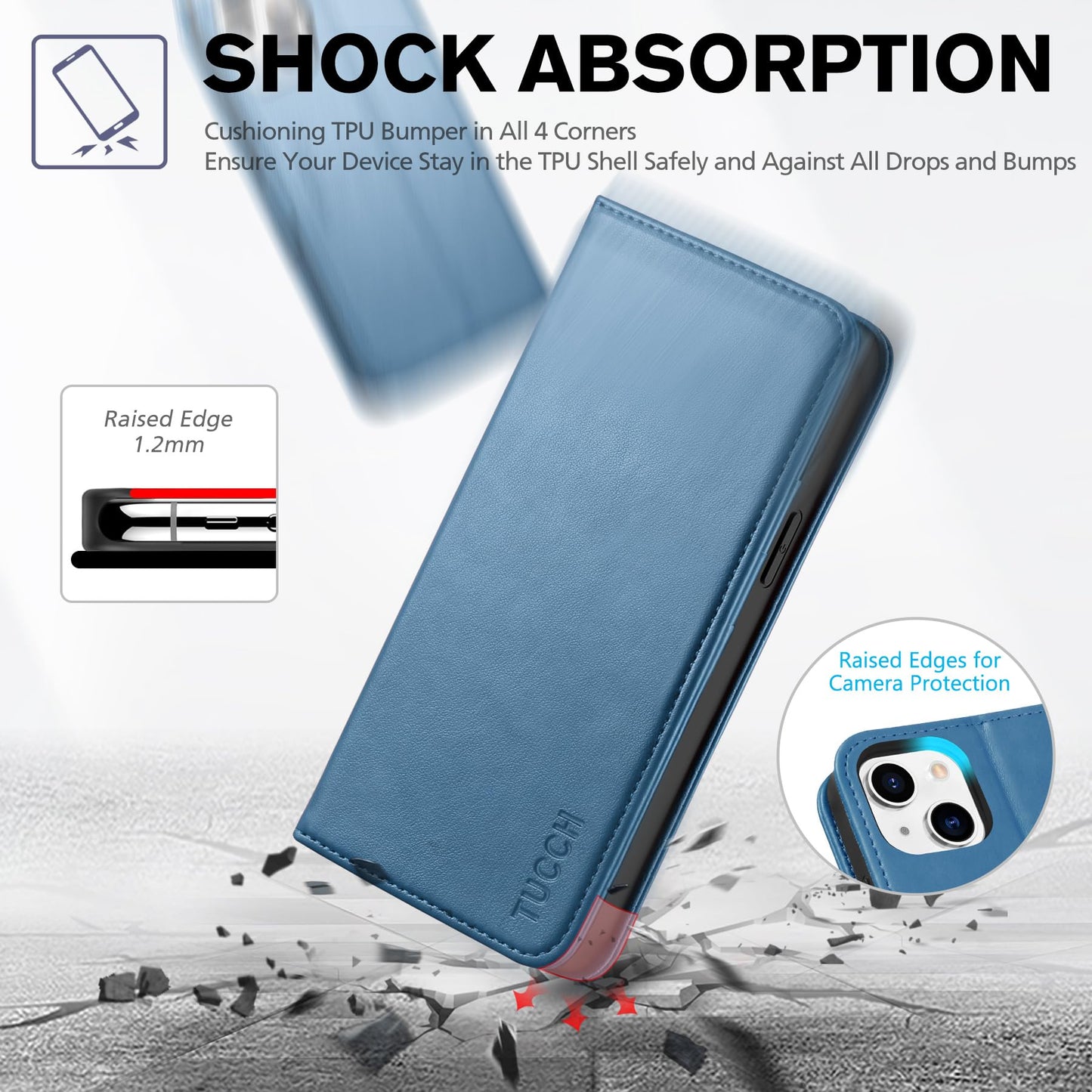 TUCCH Case Wallet for iPhone 14 6.1", [3 Card Holder] Slots [RFID Blocking] Stand Flip Folio PU Leather Cover, with [TPU Shockproof Interior Case] Compatible with iPhone 14 2022, Classic Black - 7DAY'S