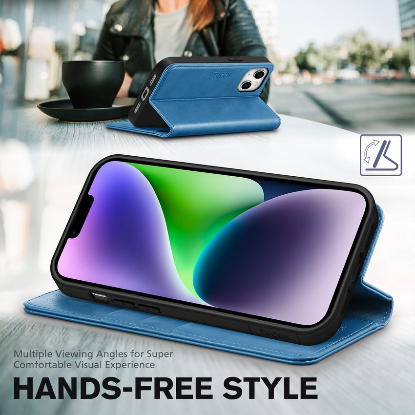 TUCCH Case Wallet for iPhone 14 6.1", [3 Card Holder] Slots [RFID Blocking] Stand Flip Folio PU Leather Cover, with [TPU Shockproof Interior Case] Compatible with iPhone 14 2022, Classic Black - 7DAY'S