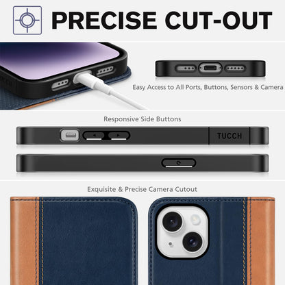 TUCCH Case Wallet for iPhone 14 6.1", [3 Card Holder] Slots [RFID Blocking] Stand Flip Folio PU Leather Cover, with [TPU Shockproof Interior Case] Compatible with iPhone 14 2022, Classic Black - 7DAY'S