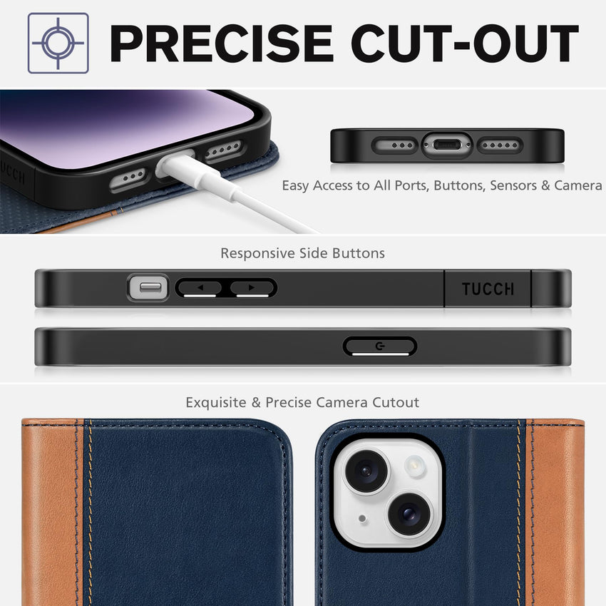 TUCCH Case Wallet for iPhone 14 6.1", [3 Card Holder] Slots [RFID Blocking] Stand Flip Folio PU Leather Cover, with [TPU Shockproof Interior Case] Compatible with iPhone 14 2022, Classic Black - 7DAY'S