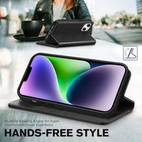 TUCCH Case Wallet for iPhone 14 6.1", [3 Card Holder] Slots [RFID Blocking] Stand Flip Folio PU Leather Cover, with [TPU Shockproof Interior Case] Compatible with iPhone 14 2022, Classic Black - 7DAY'S