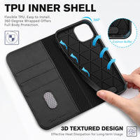 TUCCH Case Wallet for iPhone 14 6.1", [3 Card Holder] Slots [RFID Blocking] Stand Flip Folio PU Leather Cover, with [TPU Shockproof Interior Case] Compatible with iPhone 14 2022, Classic Black - 7DAY'S