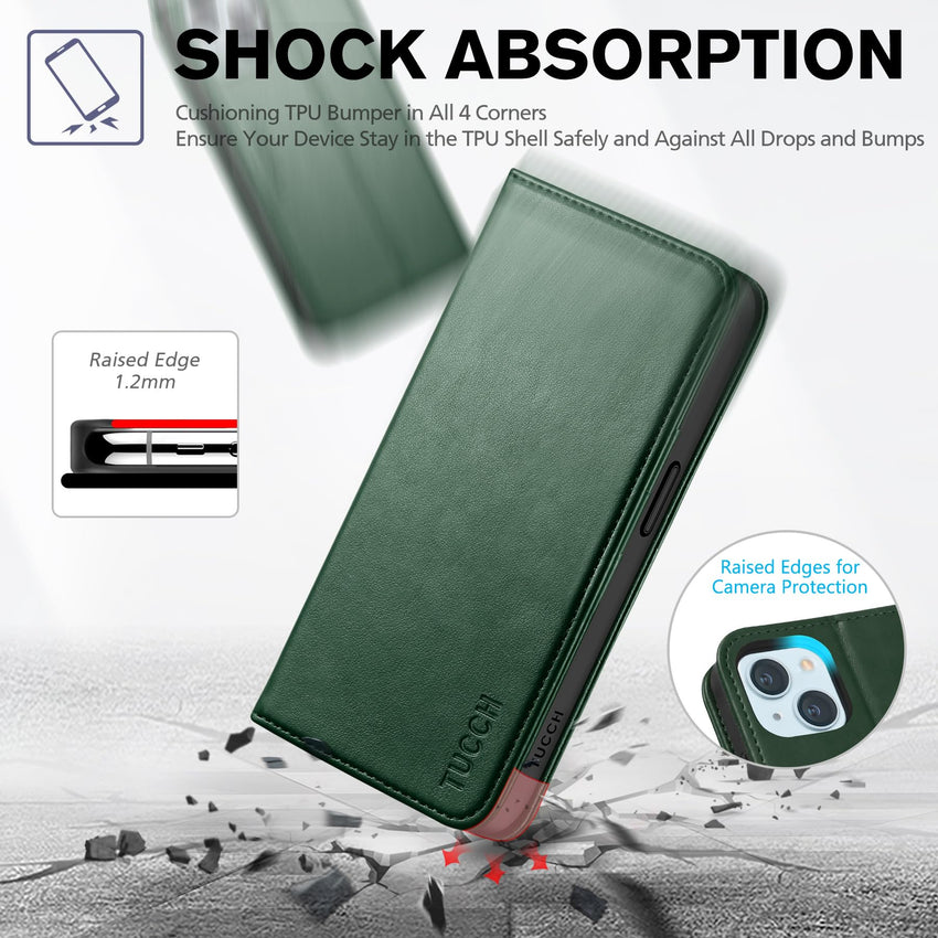 TUCCH Case Wallet for iPhone 15 6.1", [3 Card Slots] Kickstand PU Leather [RFID Blocking] Case, Flip Folio Cover with [TPU Shockproof Interior Shell] Compatible with iPhone 15 5G 2023, Classic Black - 7DAY'S