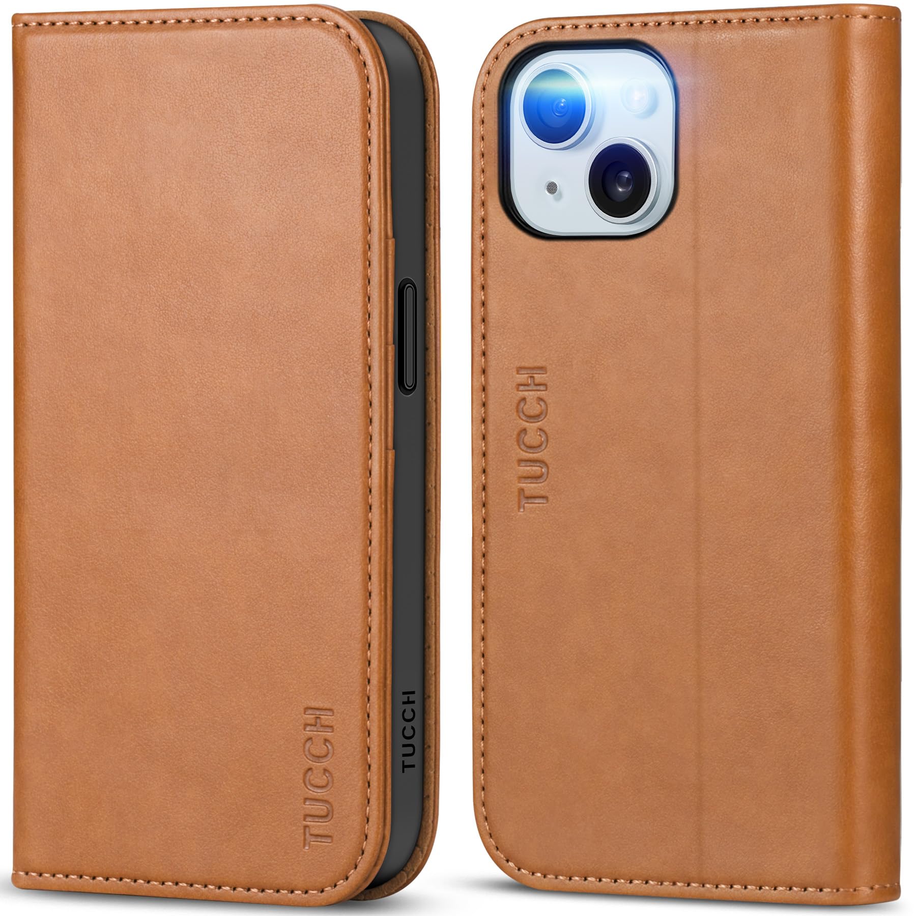 TUCCH Case Wallet for iPhone 15 6.1", [3 Card Slots] Kickstand PU Leather [RFID Blocking] Case, Flip Folio Cover with [TPU Shockproof Interior Shell] Compatible with iPhone 15 5G 2023, Classic Black - 7DAY'S