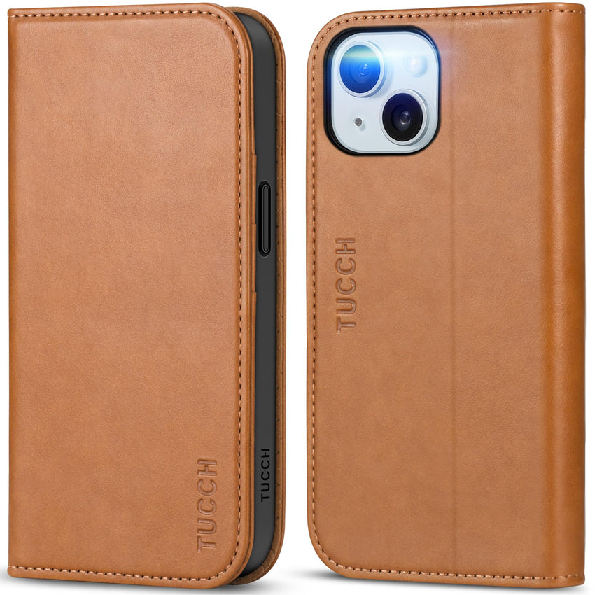 TUCCH Case Wallet for iPhone 15 6.1", [3 Card Slots] Kickstand PU Leather [RFID Blocking] Case, Flip Folio Cover with [TPU Shockproof Interior Shell] Compatible with iPhone 15 5G 2023, Classic Black - 7DAY'S
