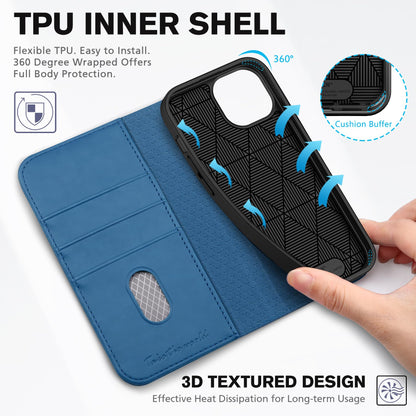 TUCCH Case Wallet for iPhone 15 6.1", [3 Card Slots] Kickstand PU Leather [RFID Blocking] Case, Flip Folio Cover with [TPU Shockproof Interior Shell] Compatible with iPhone 15 5G 2023, Classic Black - 7DAY'S