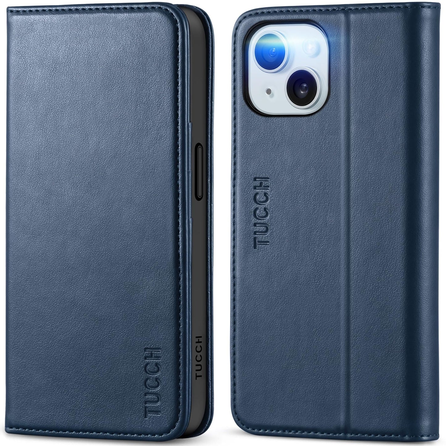 TUCCH Case Wallet for iPhone 15 6.1", [3 Card Slots] Kickstand PU Leather [RFID Blocking] Case, Flip Folio Cover with [TPU Shockproof Interior Shell] Compatible with iPhone 15 5G 2023, Classic Black - 7DAY'S
