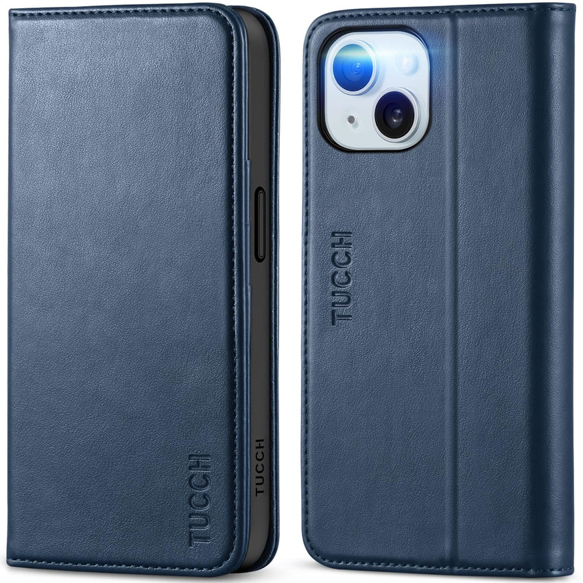 TUCCH Case Wallet for iPhone 15 6.1", [3 Card Slots] Kickstand PU Leather [RFID Blocking] Case, Flip Folio Cover with [TPU Shockproof Interior Shell] Compatible with iPhone 15 5G 2023, Classic Black - 7DAY'S