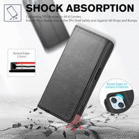 TUCCH Case Wallet for iPhone 15 6.1", [3 Card Slots] Kickstand PU Leather [RFID Blocking] Case, Flip Folio Cover with [TPU Shockproof Interior Shell] Compatible with iPhone 15 5G 2023, Classic Black - 7DAY'S