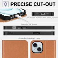 TUCCH Case Wallet for iPhone 15 6.1", [3 Card Slots] Kickstand PU Leather [RFID Blocking] Case, Flip Folio Cover with [TPU Shockproof Interior Shell] Compatible with iPhone 15 5G 2023, Classic Black - 7DAY'S