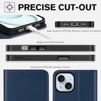 TUCCH Case Wallet for iPhone 15 6.1", [3 Card Slots] Kickstand PU Leather [RFID Blocking] Case, Flip Folio Cover with [TPU Shockproof Interior Shell] Compatible with iPhone 15 5G 2023, Classic Black - 7DAY'S