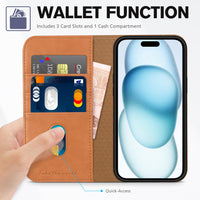 TUCCH Case Wallet for iPhone 15 6.1", [3 Card Slots] Kickstand PU Leather [RFID Blocking] Case, Flip Folio Cover with [TPU Shockproof Interior Shell] Compatible with iPhone 15 5G 2023, Classic Black - 7DAY'S