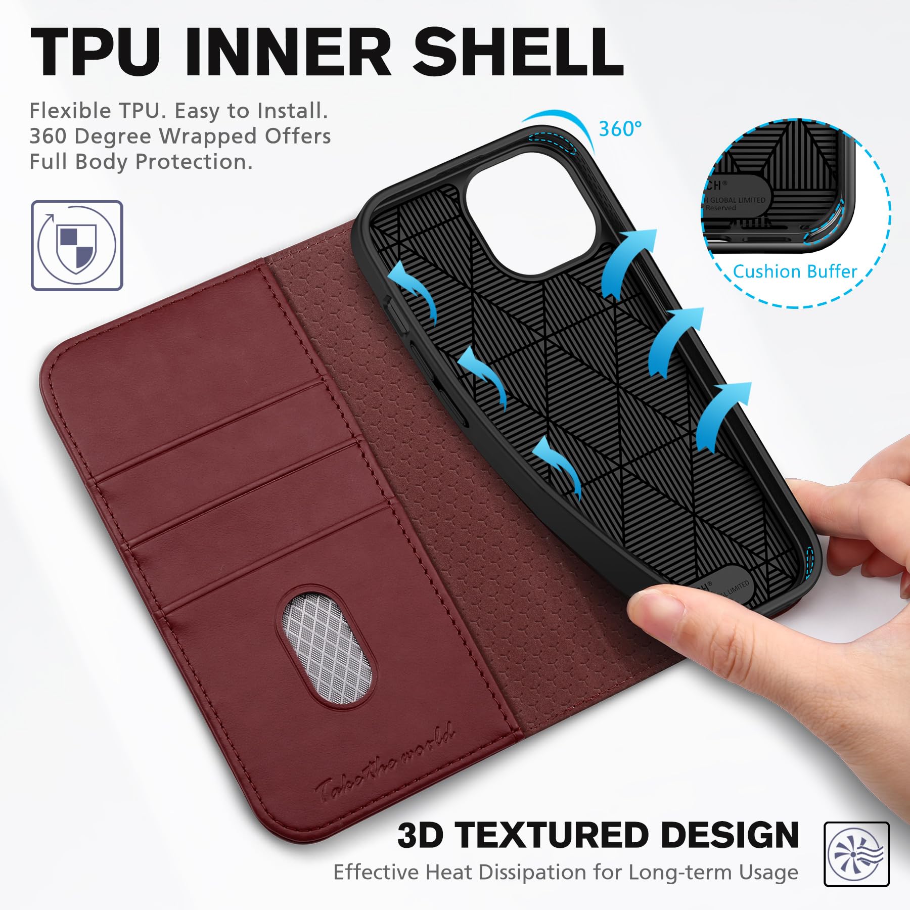 TUCCH Case Wallet for iPhone 15 6.1", [3 Card Slots] Kickstand PU Leather [RFID Blocking] Case, Flip Folio Cover with [TPU Shockproof Interior Shell] Compatible with iPhone 15 5G 2023, Classic Black - 7DAY'S